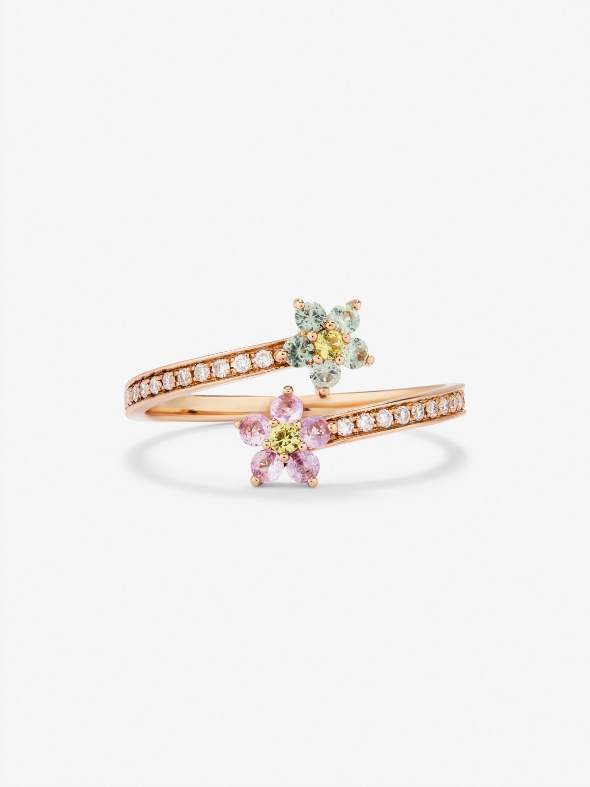 18K rose gold ring with 12 brilliant-cut multicolor sapphires with a total of 0.26 cts and 22 brilliant-cut diamonds with a total of 0.1 cts