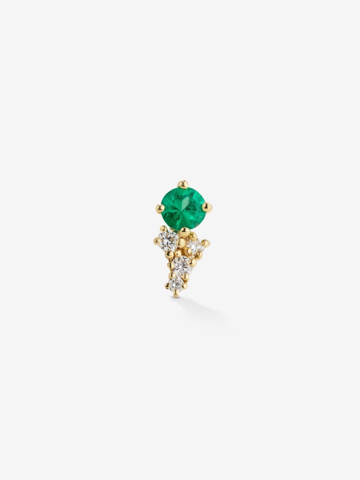 Right single earring in 18K yellow gold with a brilliant-cut emerald of 0.1 cts and 5 brilliant-cut diamonds with a total of 0.07 cts