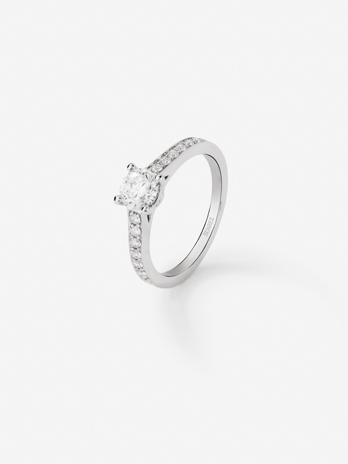 18K white gold solitary engagement ring with diamonds