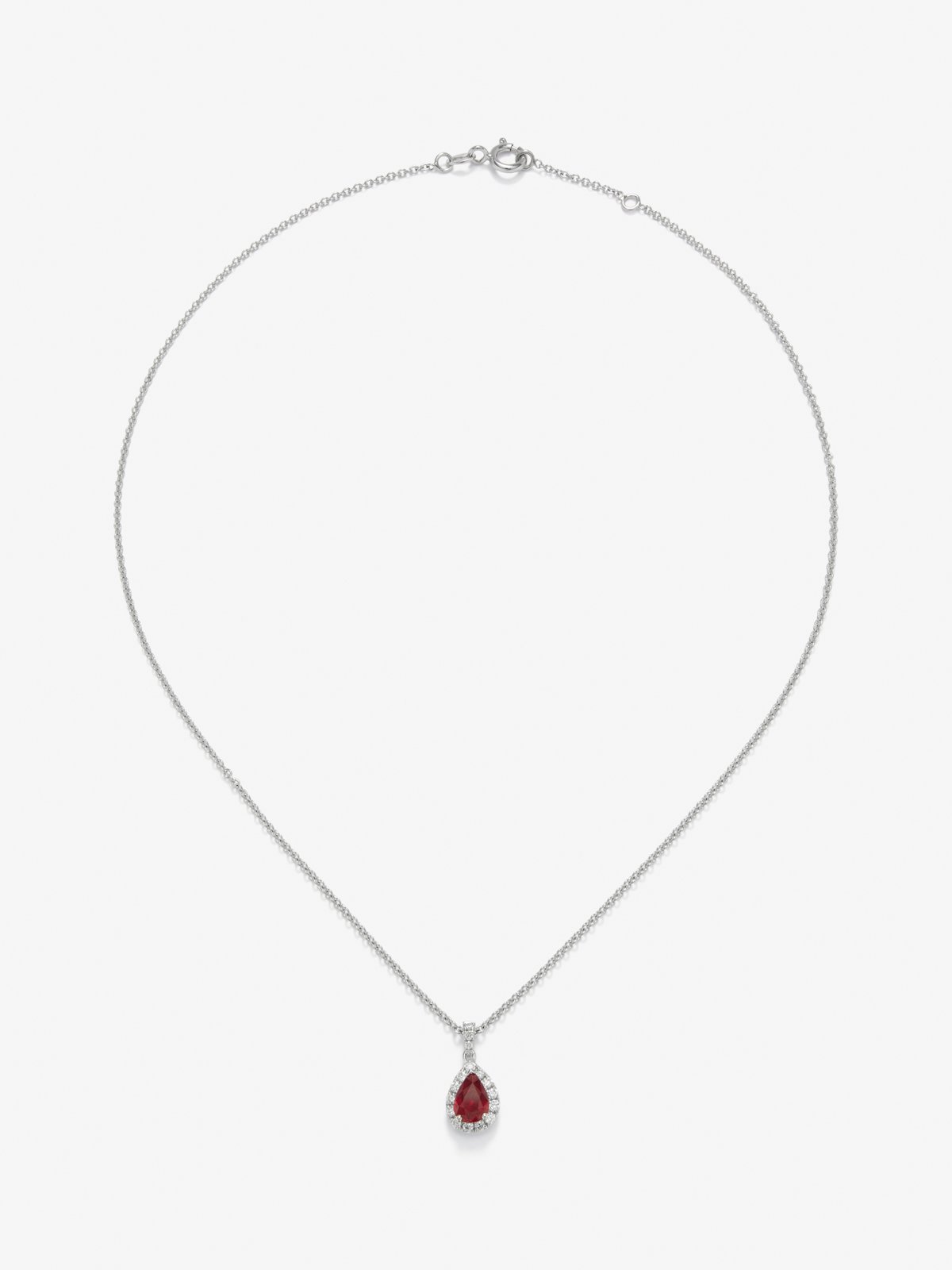 18K white gold pendant with red ruby ​​in 0.73 cts and white diamonds in bright 0.16 cts
