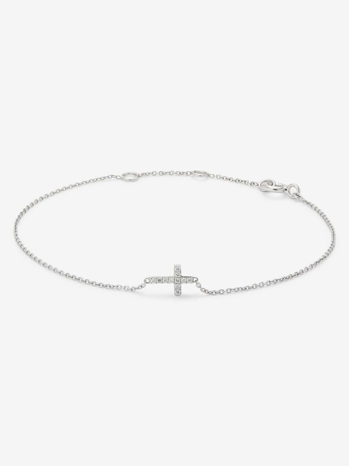 18K white gold bracelet with cross and brilliant-cut diamonds with a total of 0.04 cts