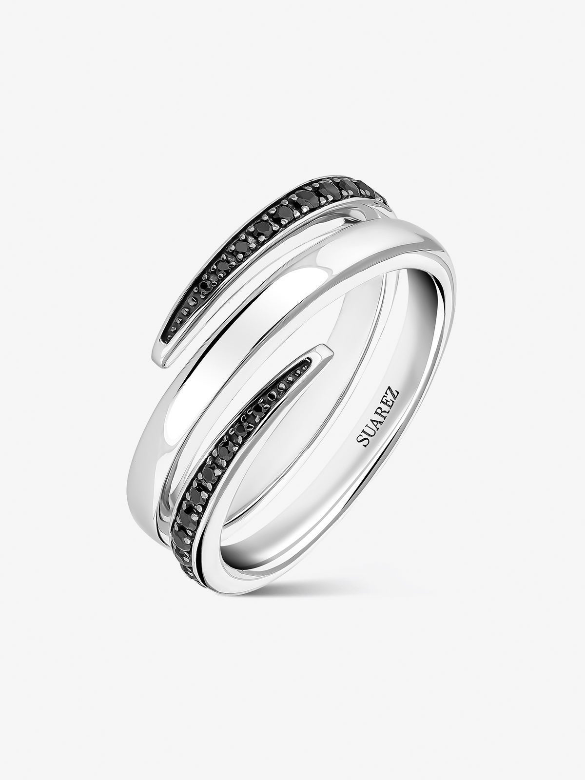 925 silver multi-arm ring with brilliant-cut black spinels