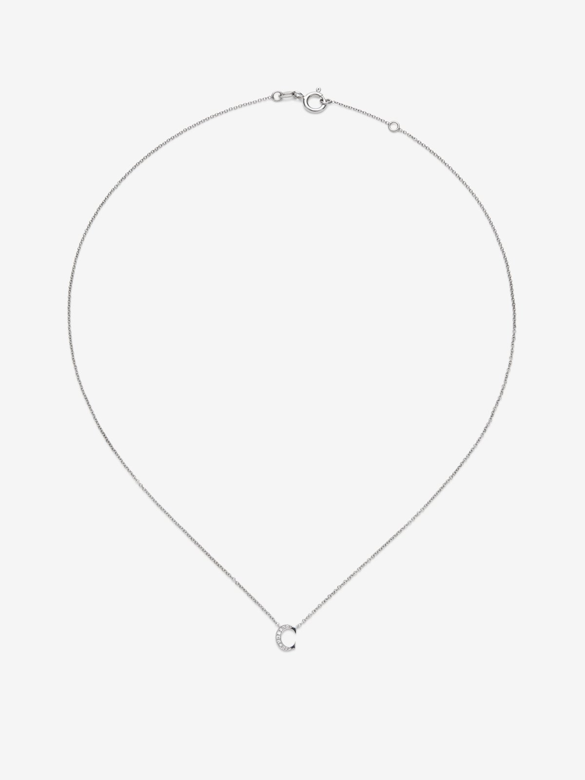 18K white gold pendant with letter C and 9 brilliant-cut diamonds with a total of 0.023 cts