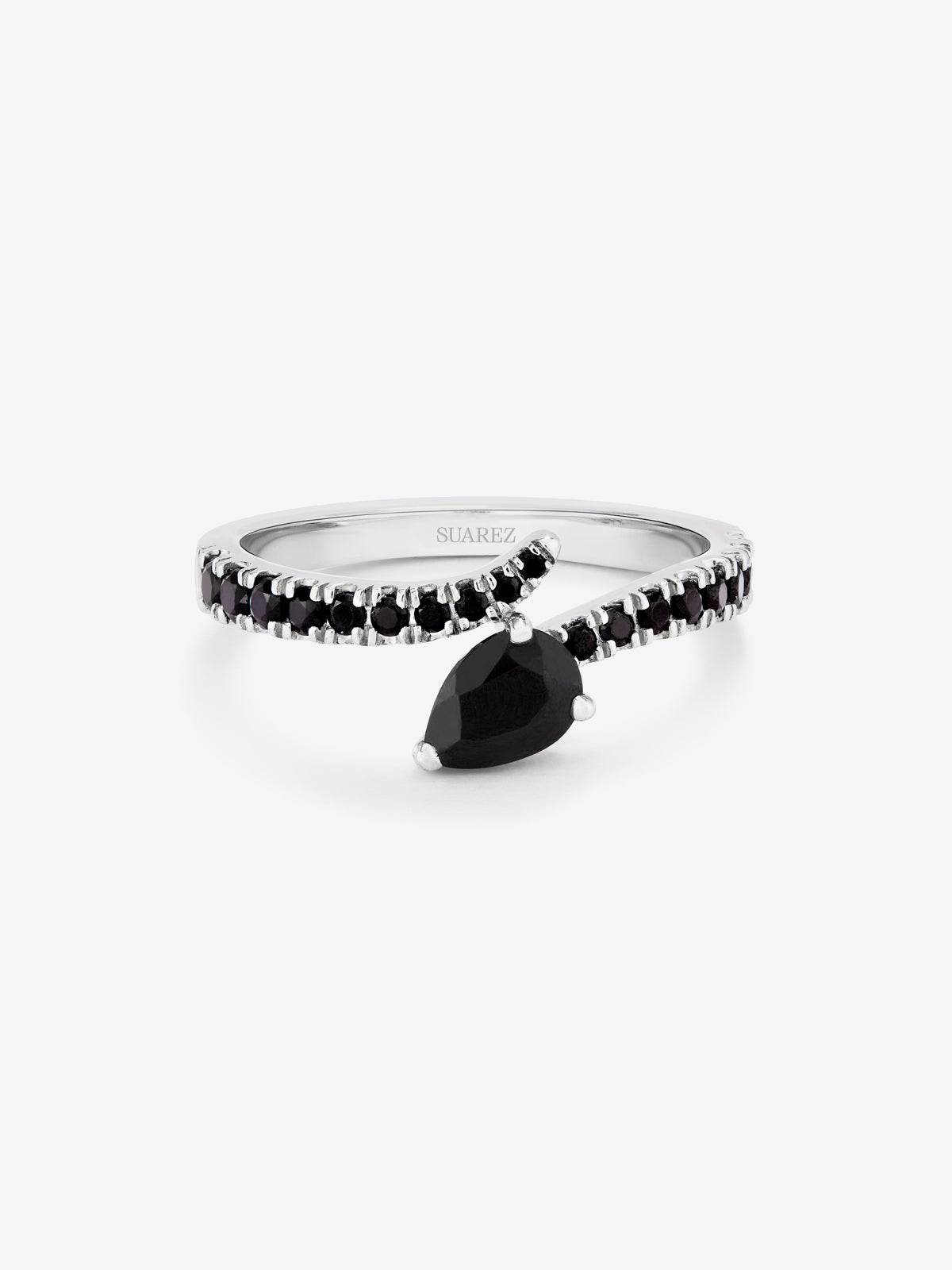 925 silver open ring with 19 pear-cut and brilliant spinels