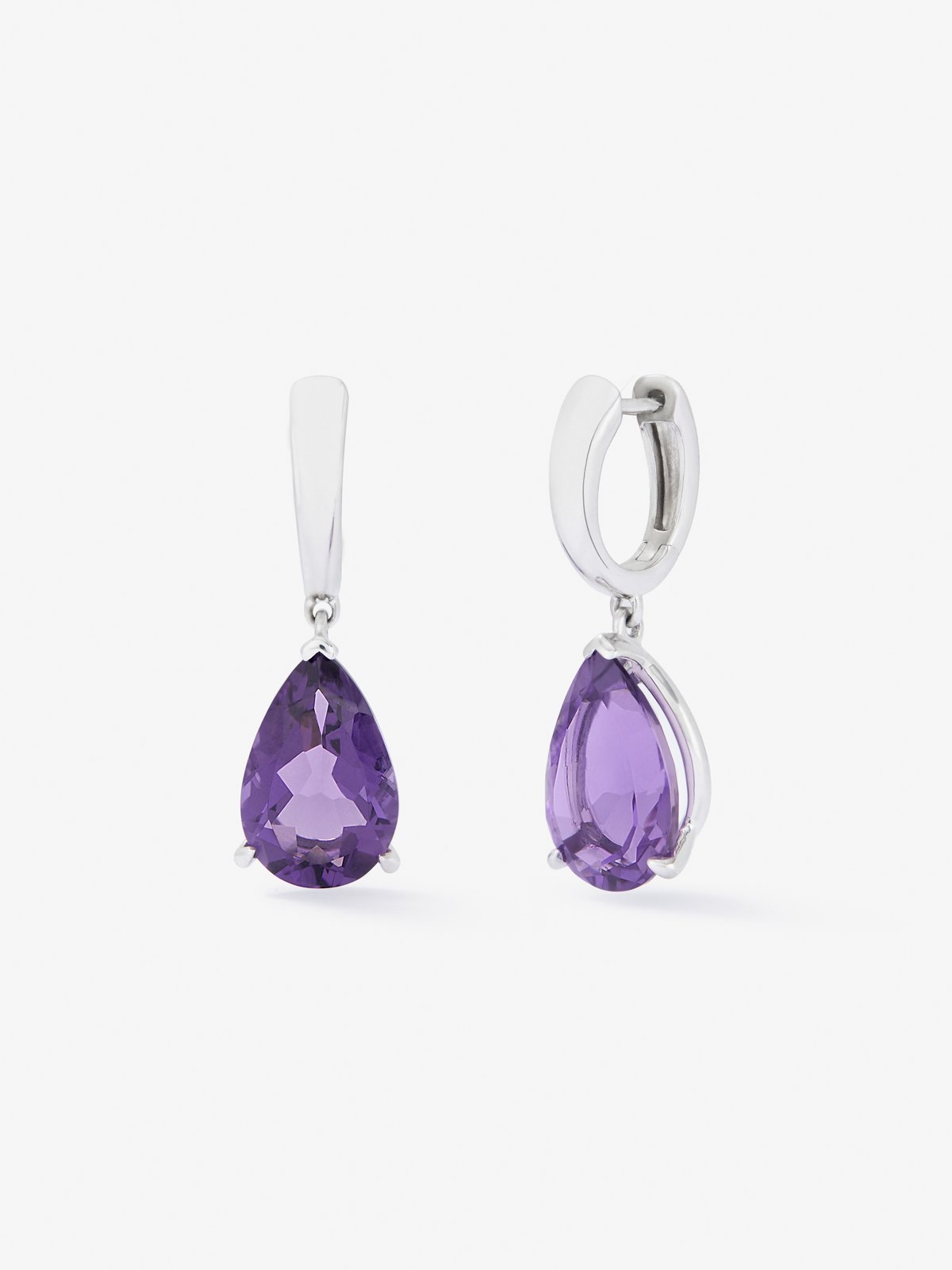 925 silver hoop earrings with 2 pear-cut purple amethysts