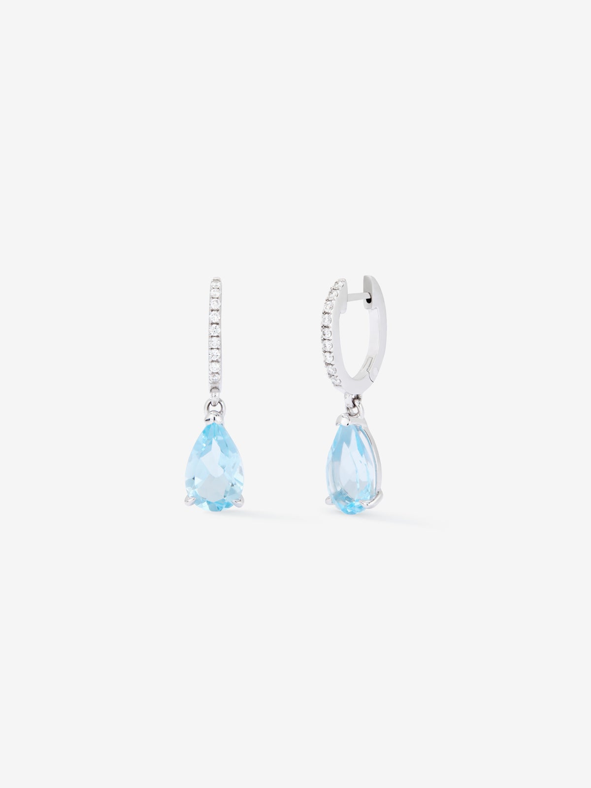 18K White Gold Hoop Earrings with Topaz and Diamond Pendant