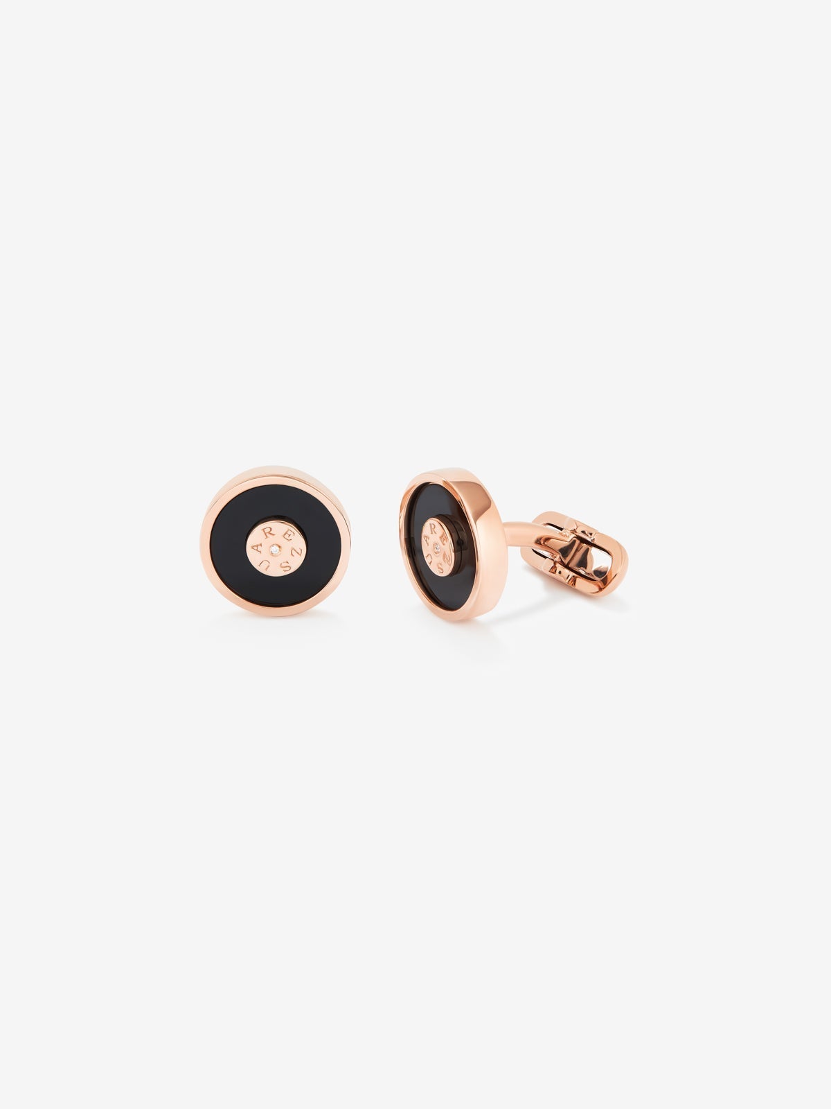 18K rose gold cufflinks with black onyx and 2 brilliant-cut diamonds with a total of 0.006 cts