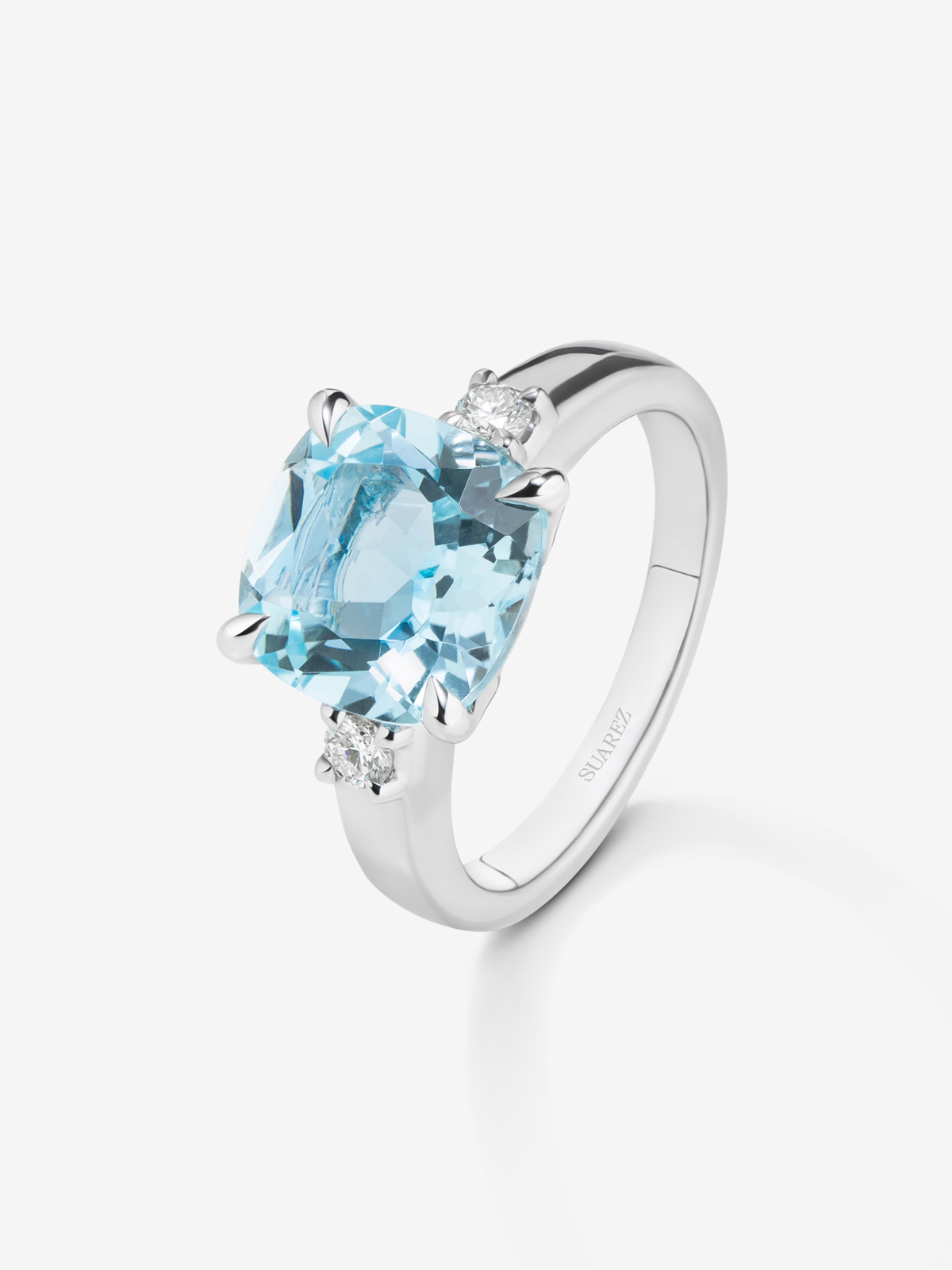 Anillo tresillo de plata 925 con topacio y diamantes