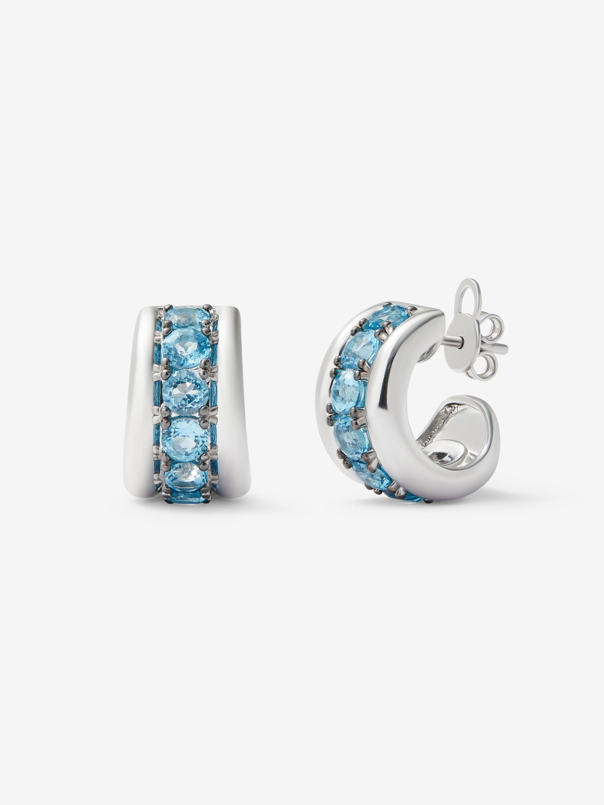 Pendientes de plata 925 con pavé de topacios azul swiss en talla brillante 