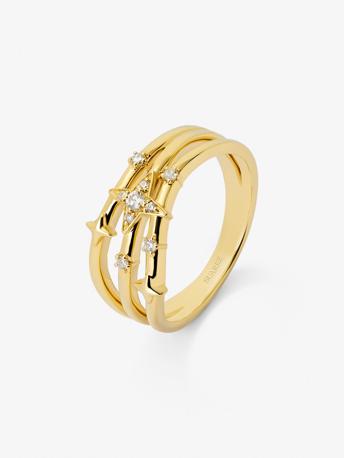 18K yellow gold multi-arm ring with 9 brilliant-cut diamonds with a total of 0.08 cts