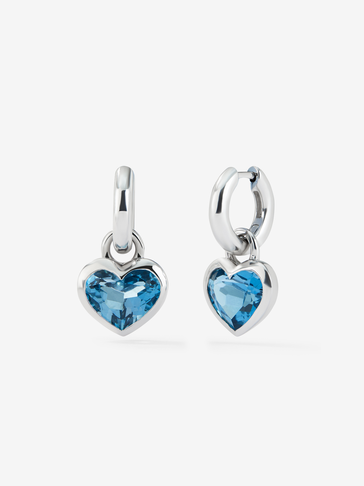 London Blue Topaz Stone Heart Silver Creole Earrings