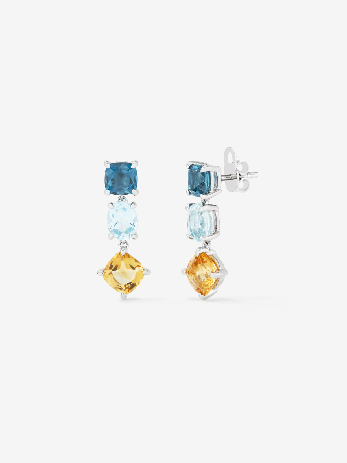 925 Silver Long Earrings with Topaz and Citrine