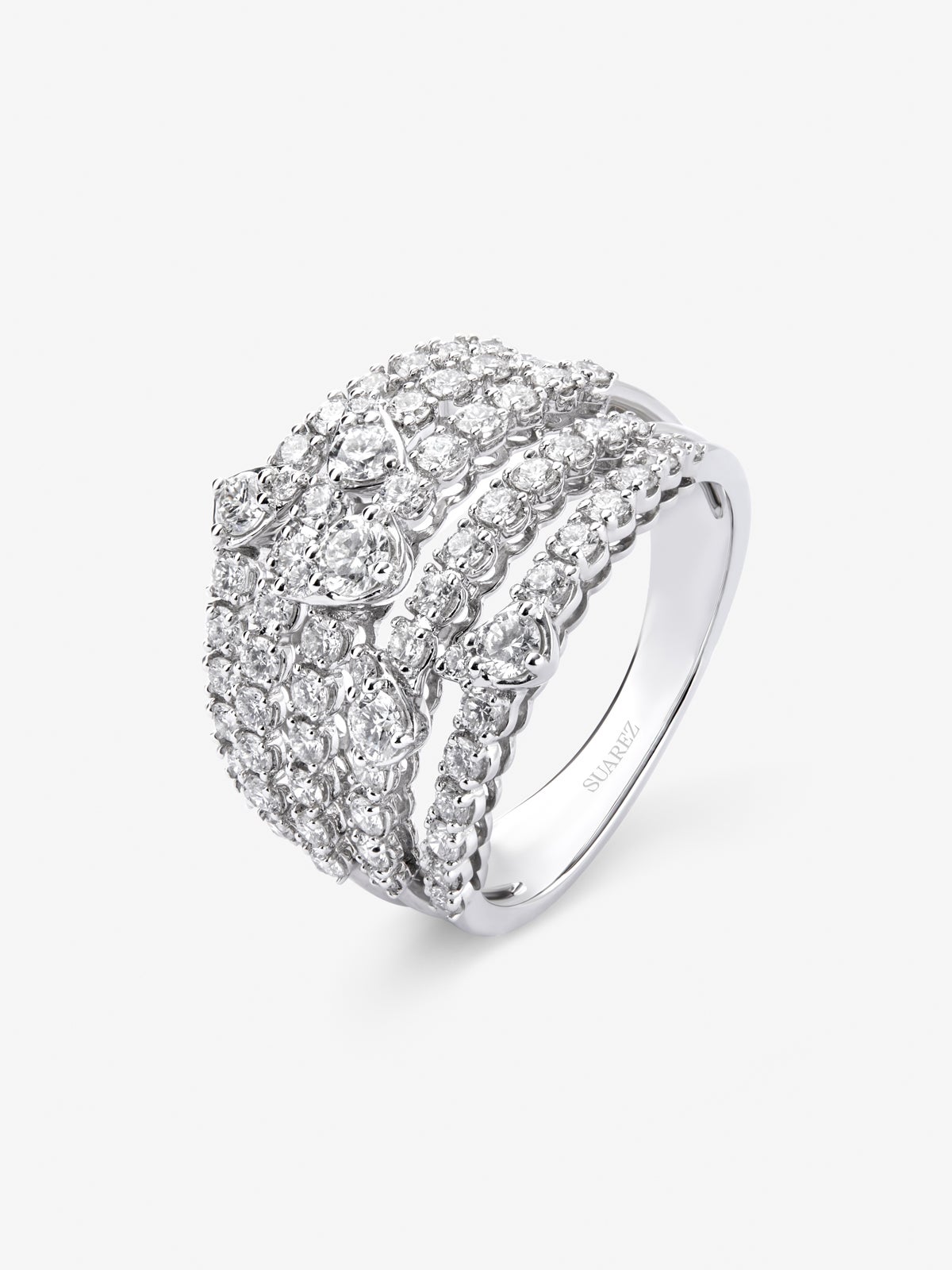 18K white gold multi-arm ring with 70 brilliant-cut diamonds with a total of 1.43 cts