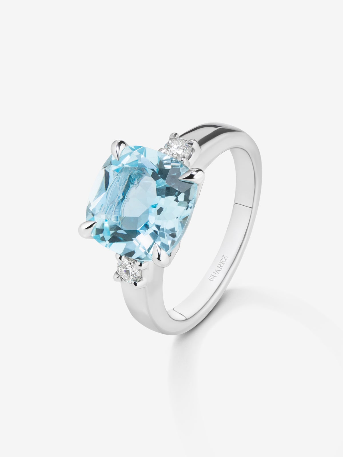 Anillo tresillo de plata 925 con topacio y diamantes