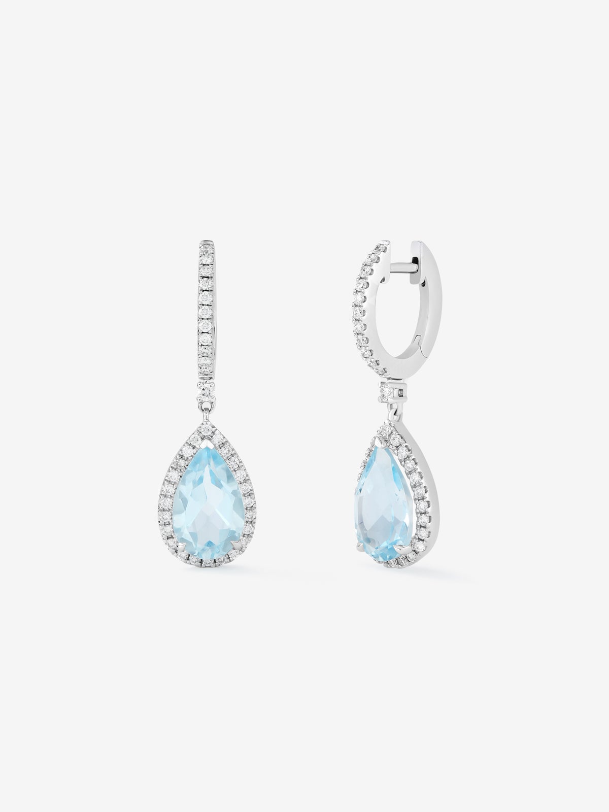 Pendientes de aro con colgante de oro blanco de 18K con topacio y diamante