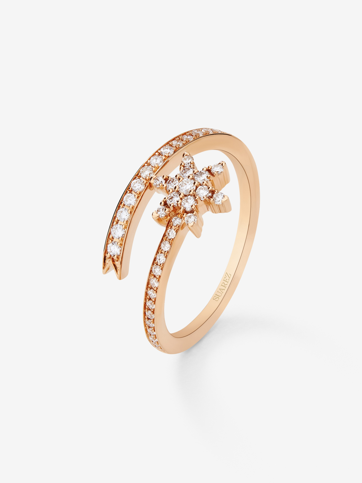 Open cross star ring in 18K rose gold with diamonds