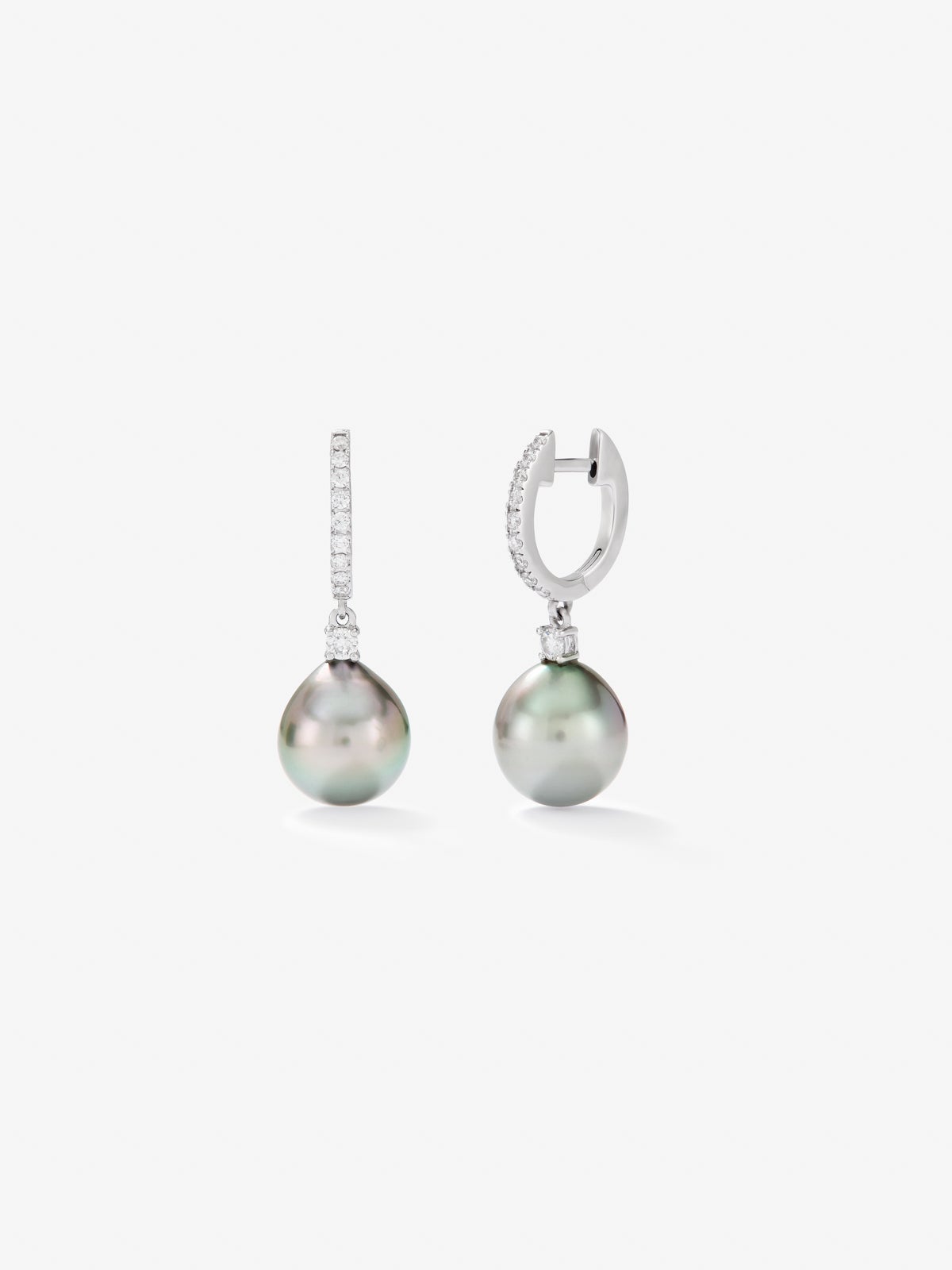 18K white gold ring earrings with white -tahiti pearl of 8mm tahiti pearls bright diamonds