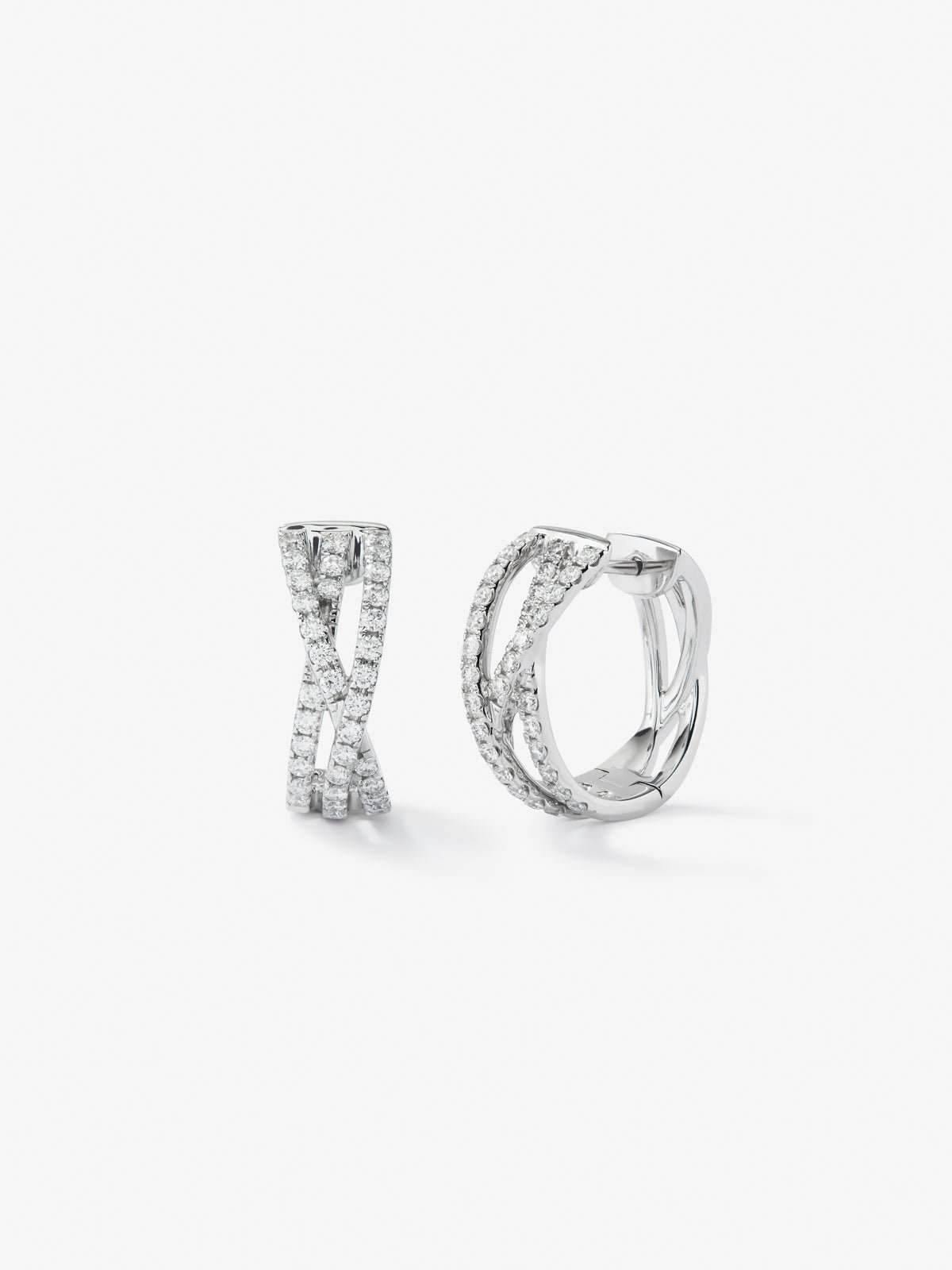 18K white gold multiple hoop earrings with 68 brilliant-cut diamonds with a total of 0.74 cts