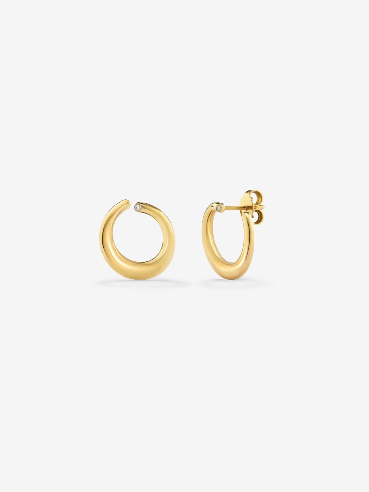 Pendientes aro liso pequeño de oro amarillo de 18K con diamante