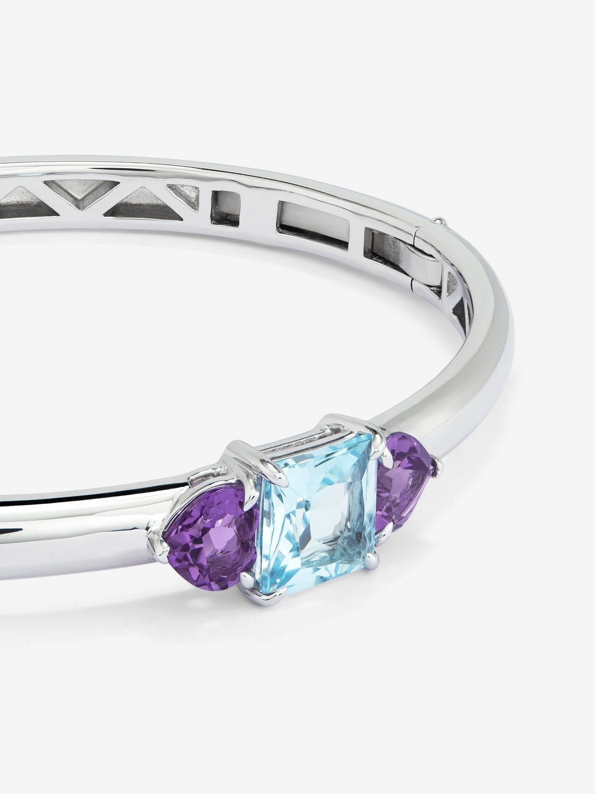 925 Silver rigid bracelet with topaz and amethysts