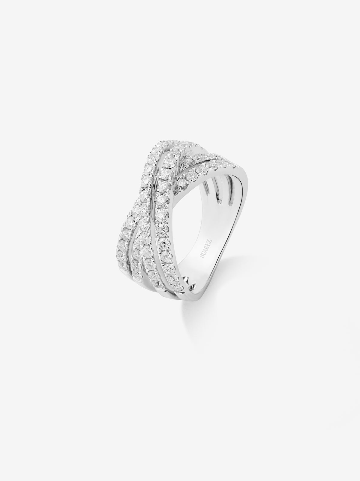 18K white gold cross multi-arm ring with 52 brilliant-cut diamonds with a total of 1.12 cts