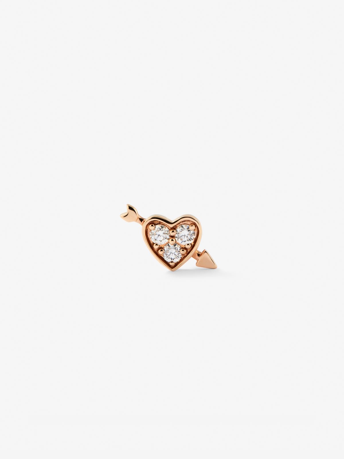 Individual 18K rose gold earring with 3 brilliant-cut diamonds with a total of 0.07 cts and heart shape