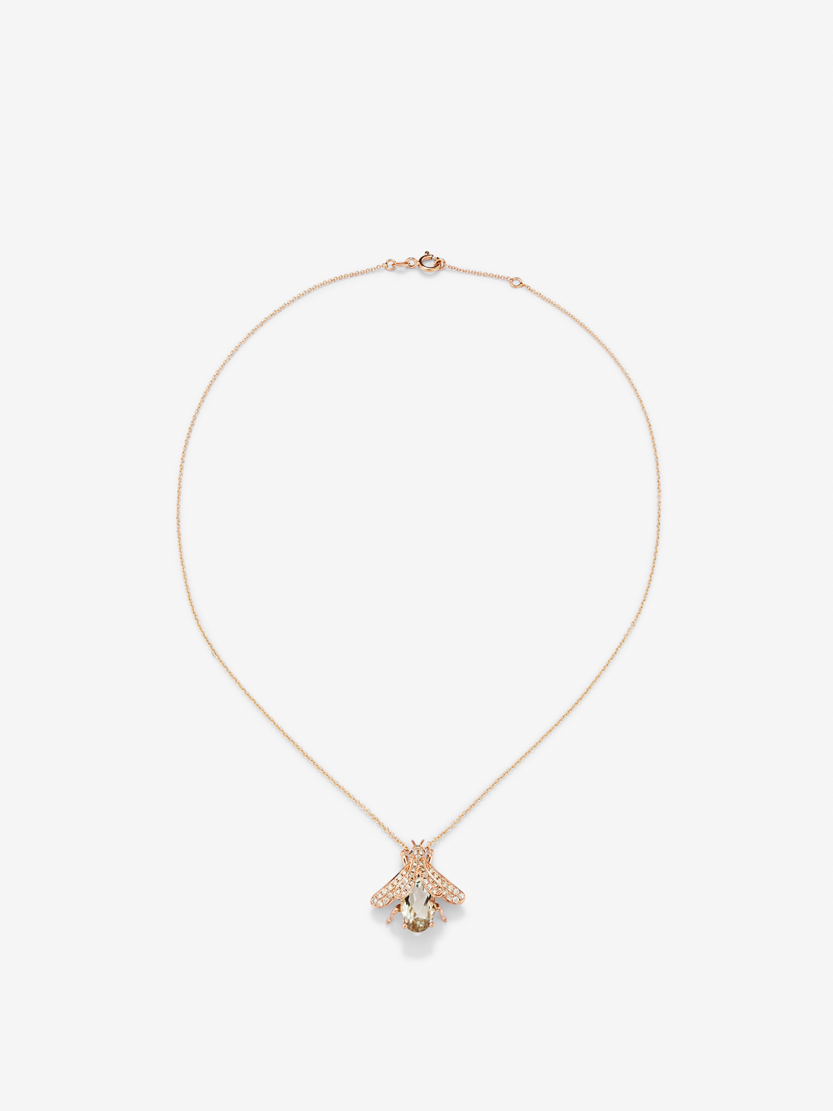 18K Rose Gold Insect Pendant Chain with Green Amethyst and Diamond