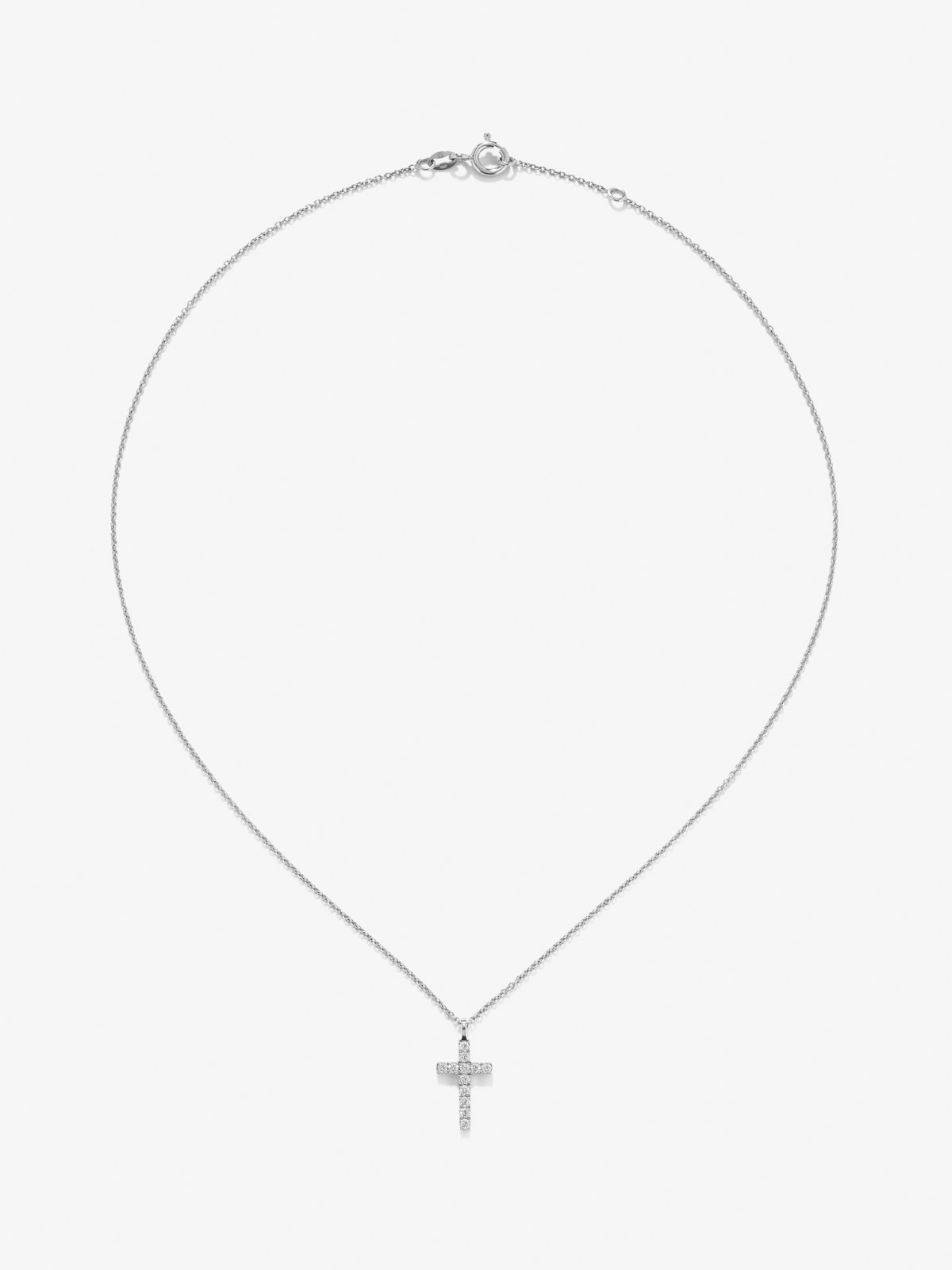 18K white gold pendant with cross of 12 brilliant-cut diamonds with a total of 0.24 cts