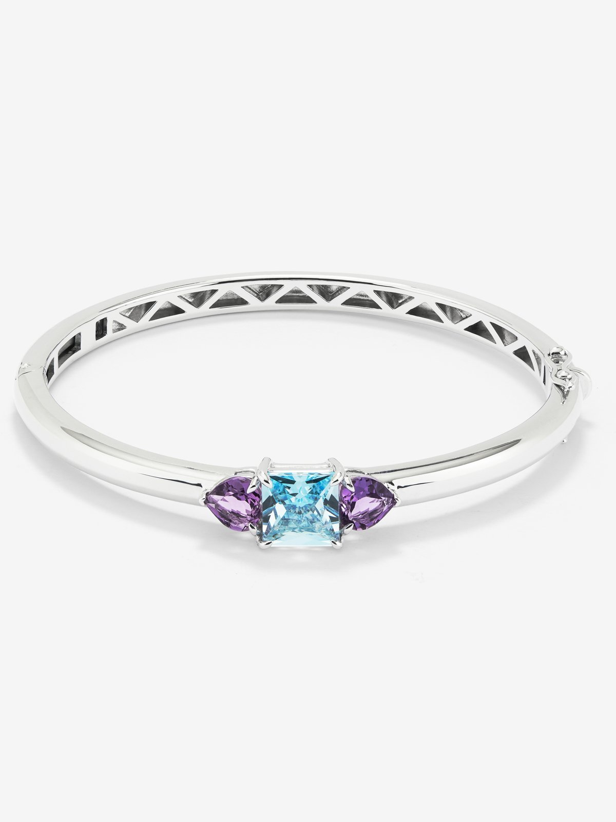 925 Silver rigid bracelet with topaz and amethysts