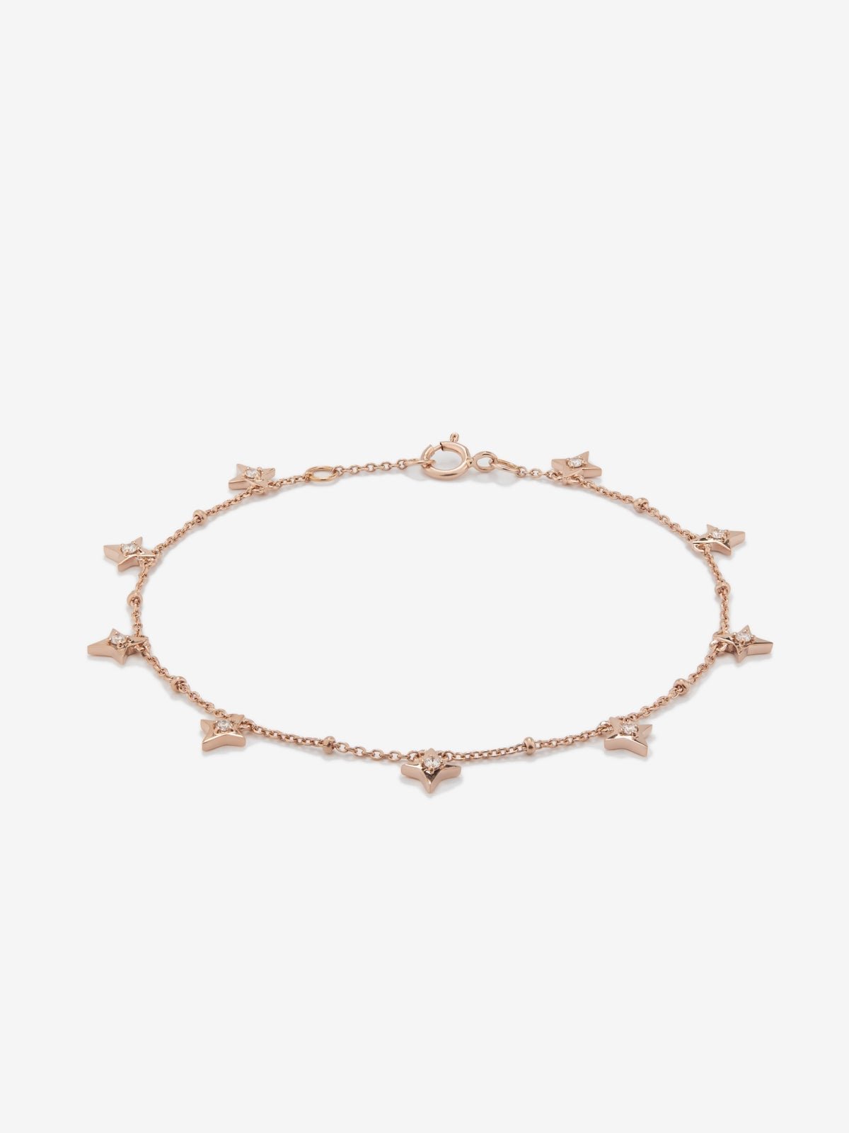 18K Rose Gold Bracelet Chain with Diamond Stars