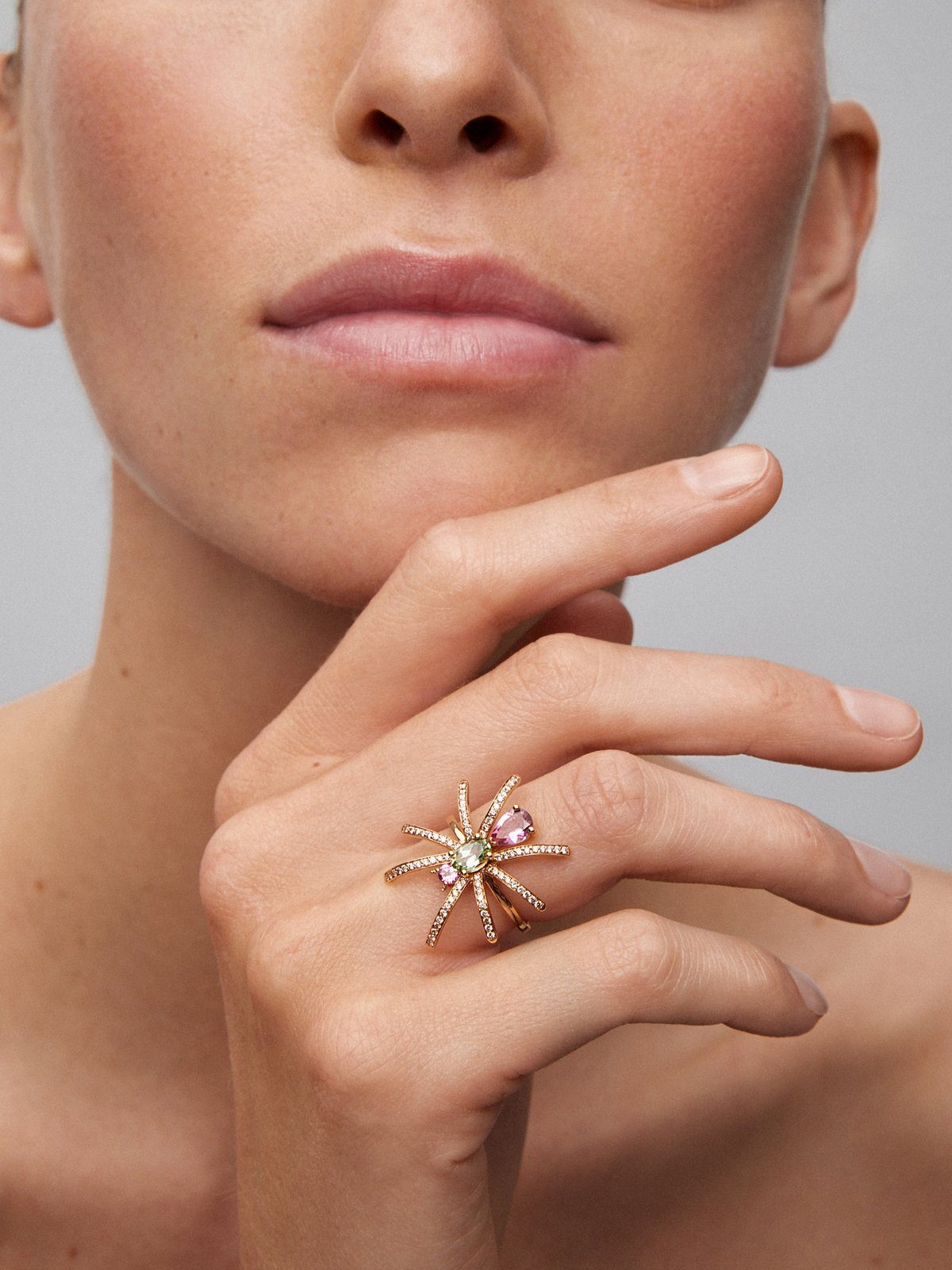 18K Rose Gold Insect Ring with Diamond and Tourmaline