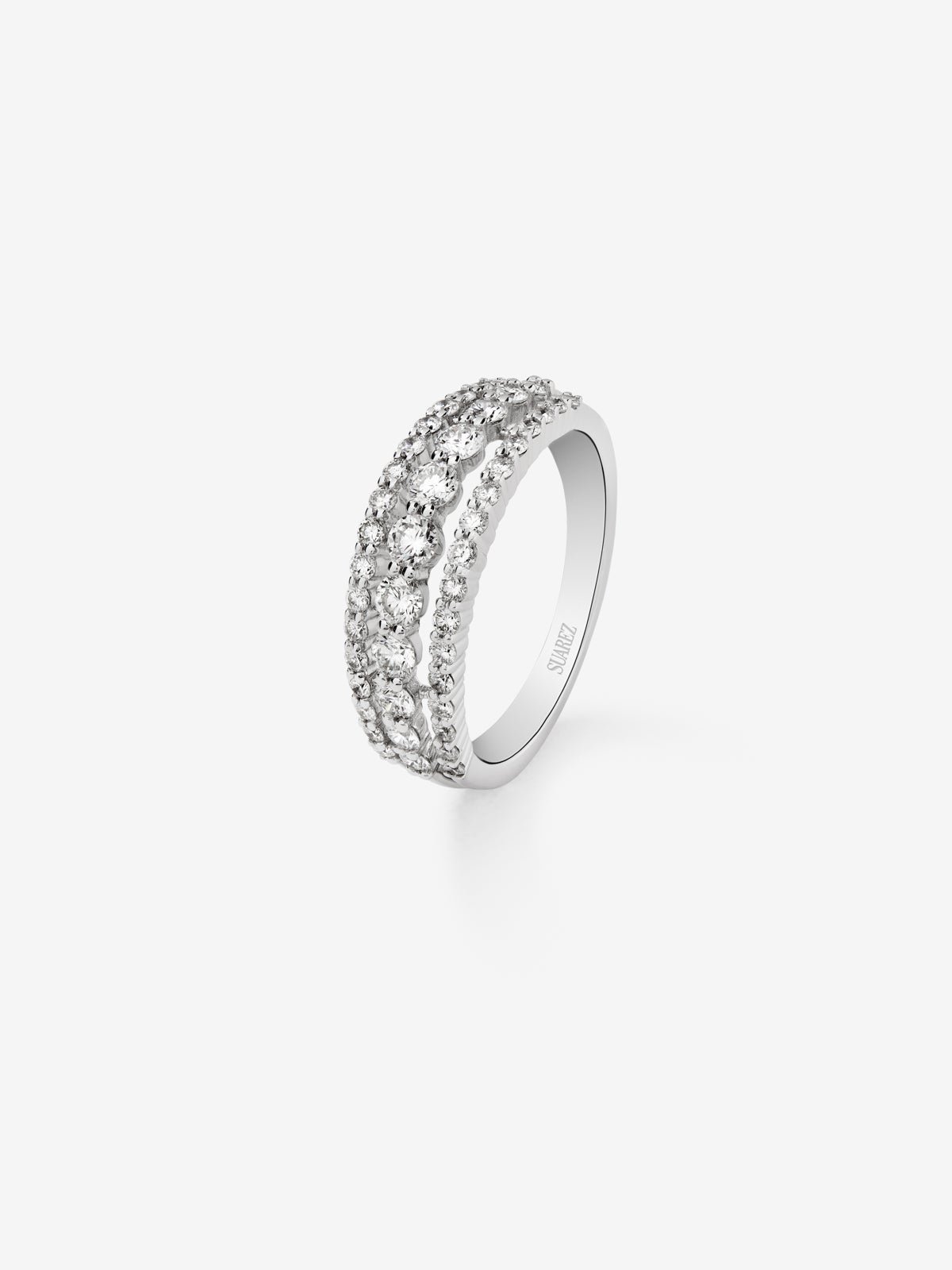 18K white gold triple ring with 45 brilliant-cut diamonds with a total of 0.93 cts