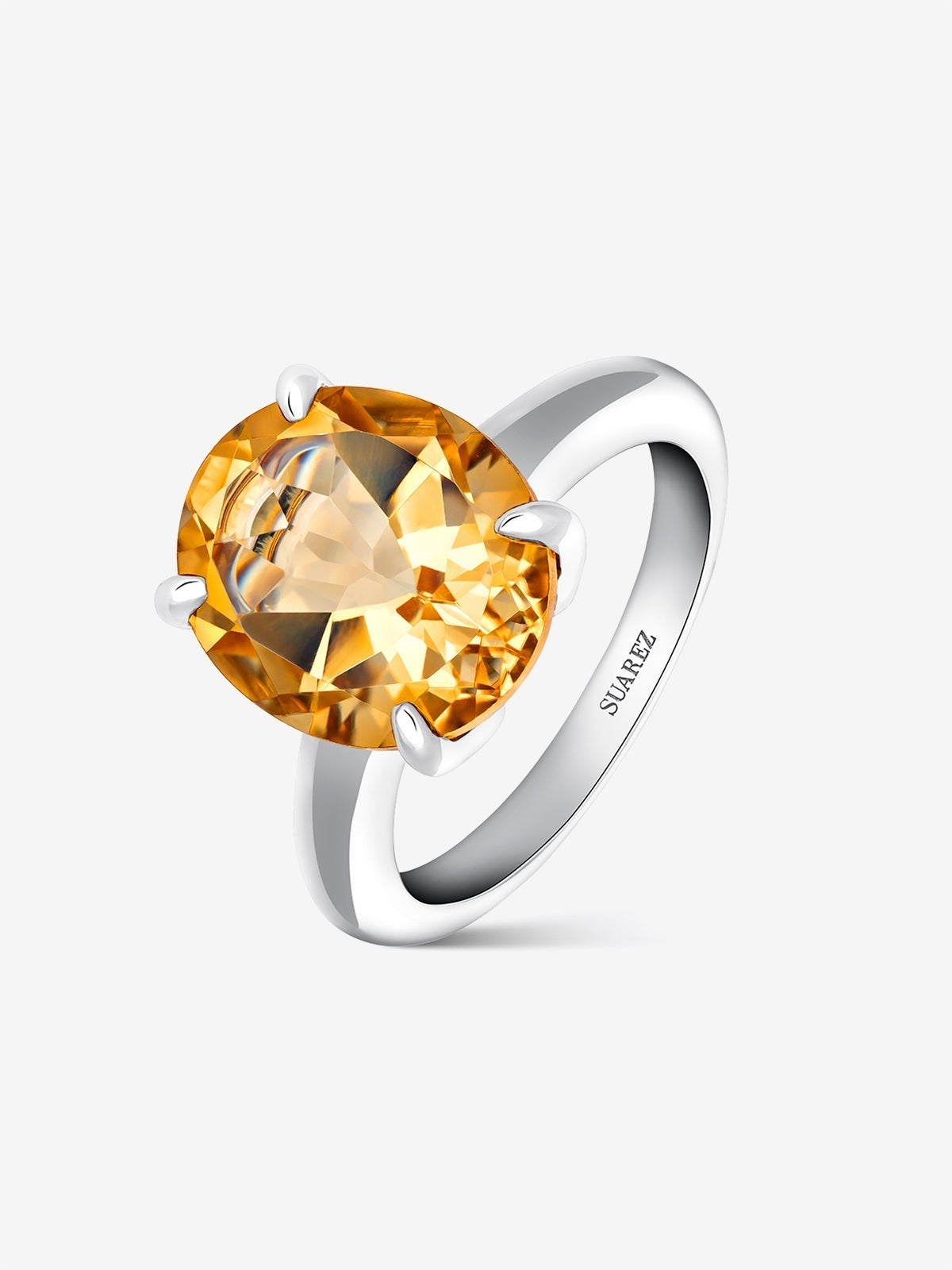 925 silver cocktail ring with oval-cut citrine quartz of 3.89 cts