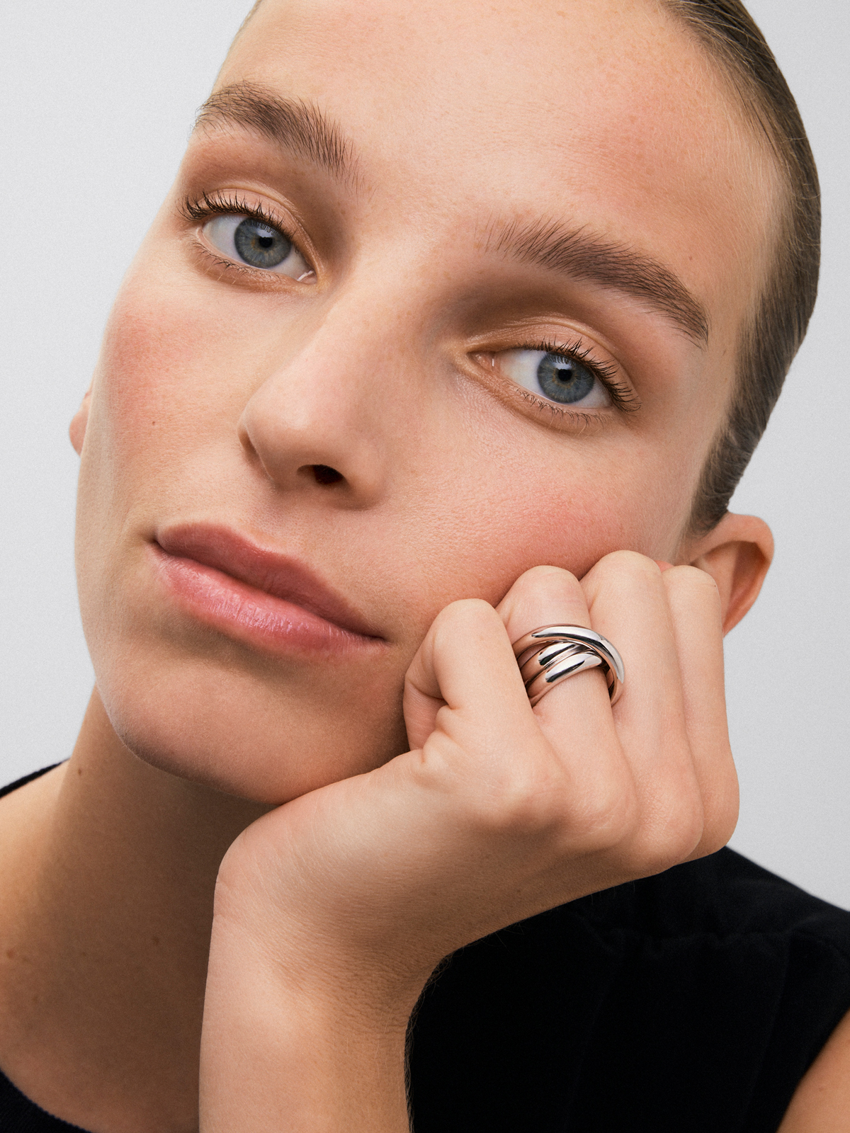 Triple-arm wide plain ring made from 925 silver