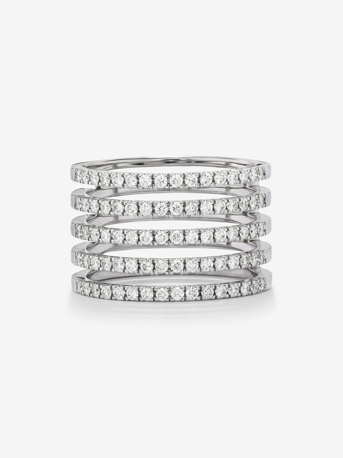 18K white gold multi-arm ring with 80 brilliant-cut diamonds with a total of 0.8 cts