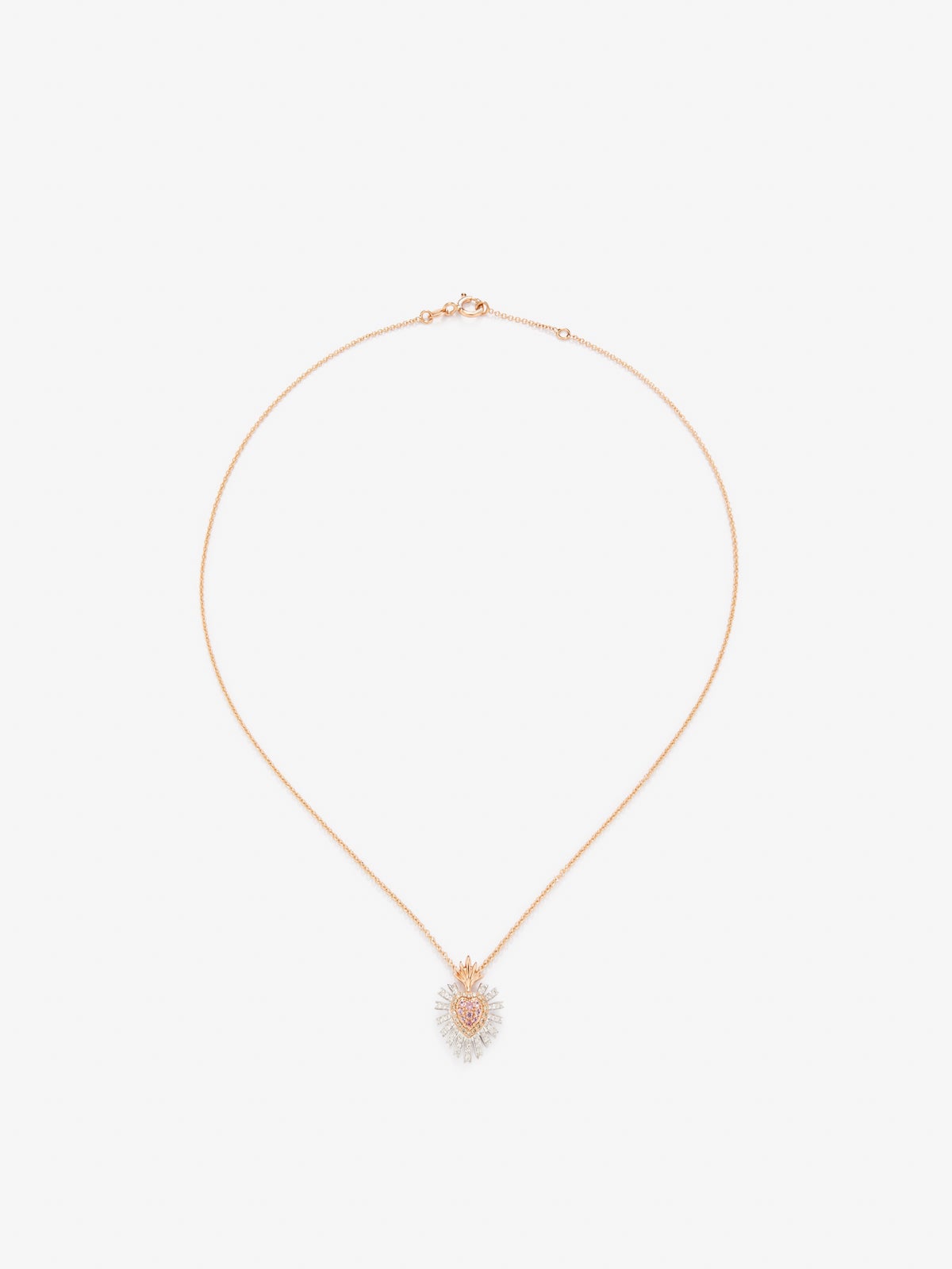18K Rose Gold Heart Pendant Chain with Sapphire and Diamond