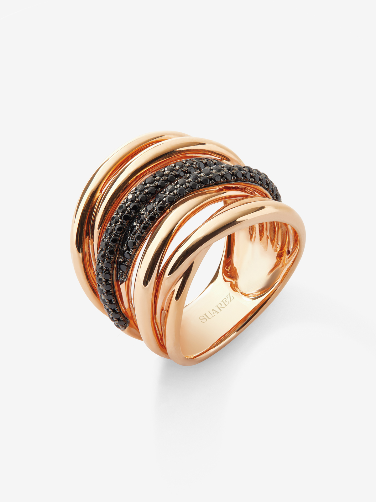 18K rose gold multi-arm ring with 104 brilliant-cut black spinels with a total of 0.706 cts