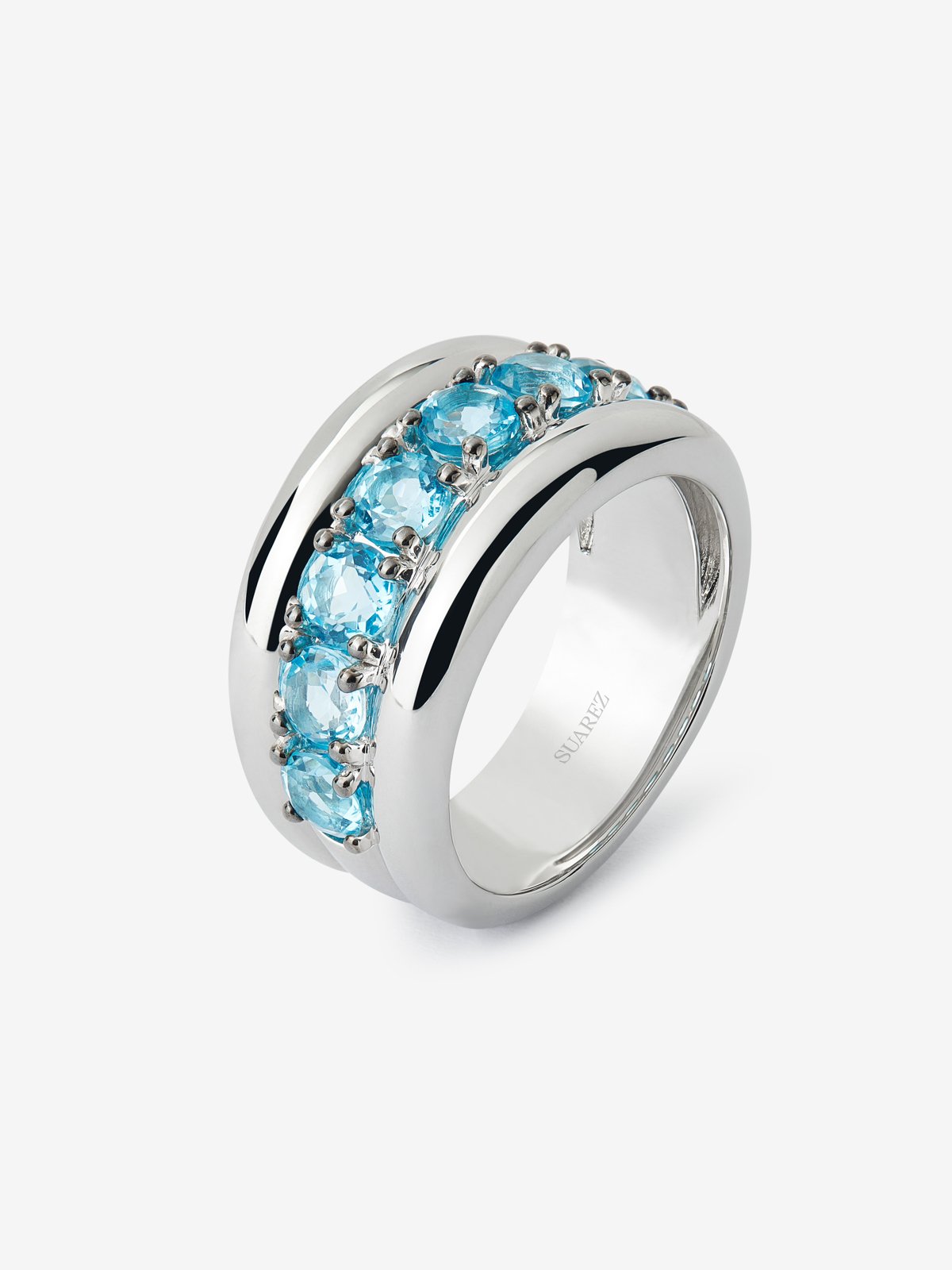 925 silver ring with brilliant-cut Swiss blue topaz pavé