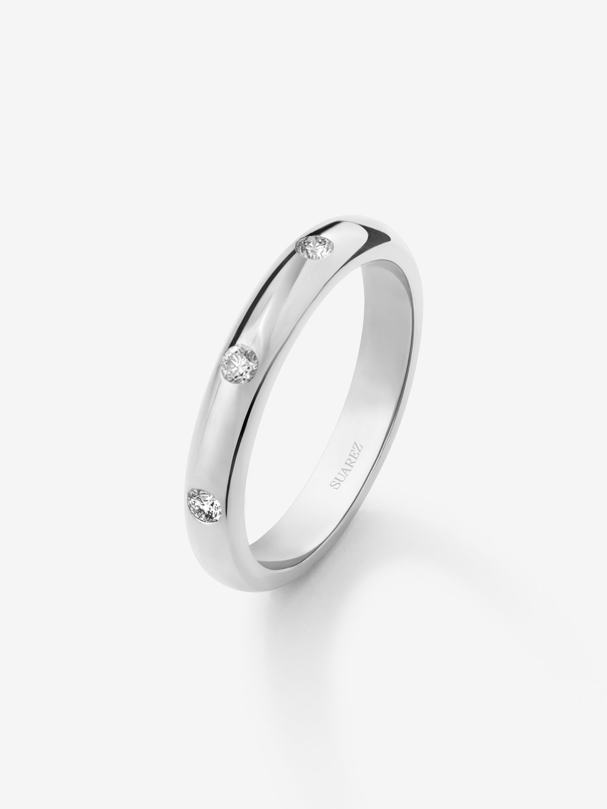 18K white gold ring with 3 brilliant-cut diamonds with a total of 0.09 cts