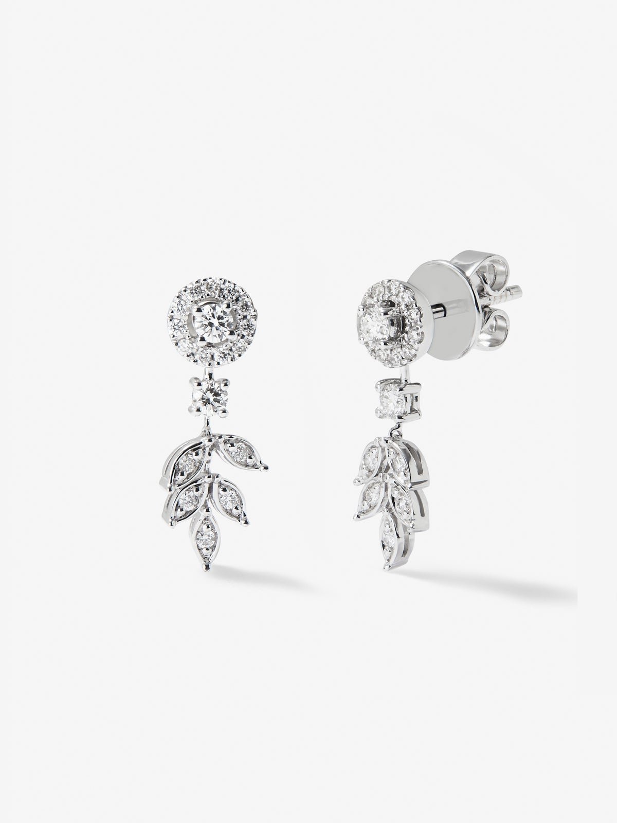 Pendientes desmontables de oro blanco de 18K con diamantes blancos en talla brillante y baguette de 1,31 cts
