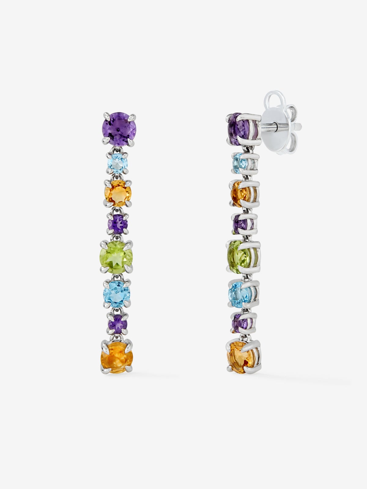 Long 925 silver earrings with multicolored gems