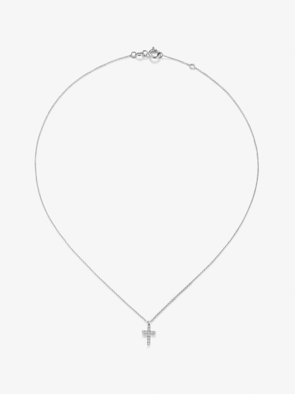 18K white gold cross pendant chain with diamonds.