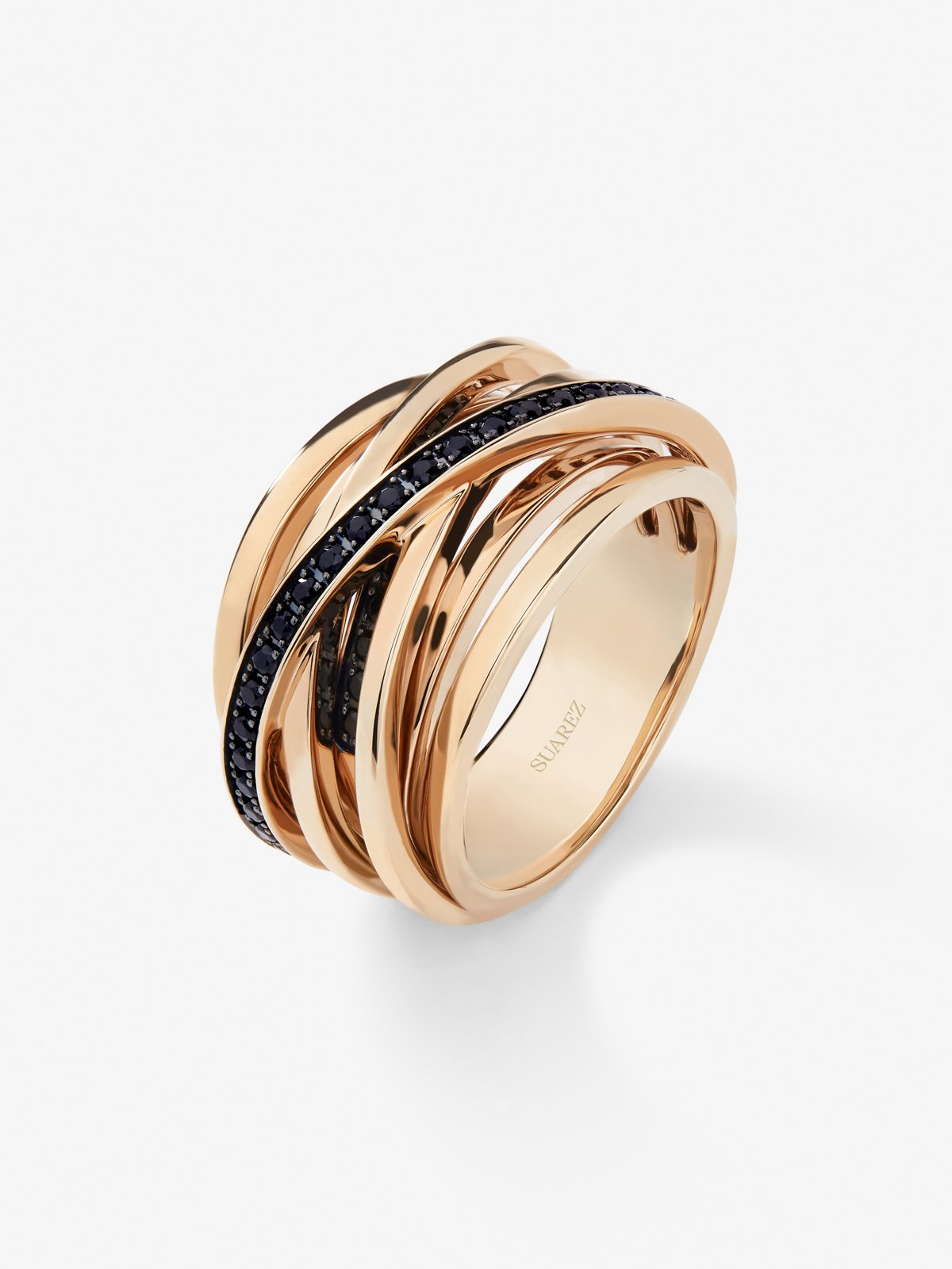 Wide multi-arm 18K rose gold ring with spinels