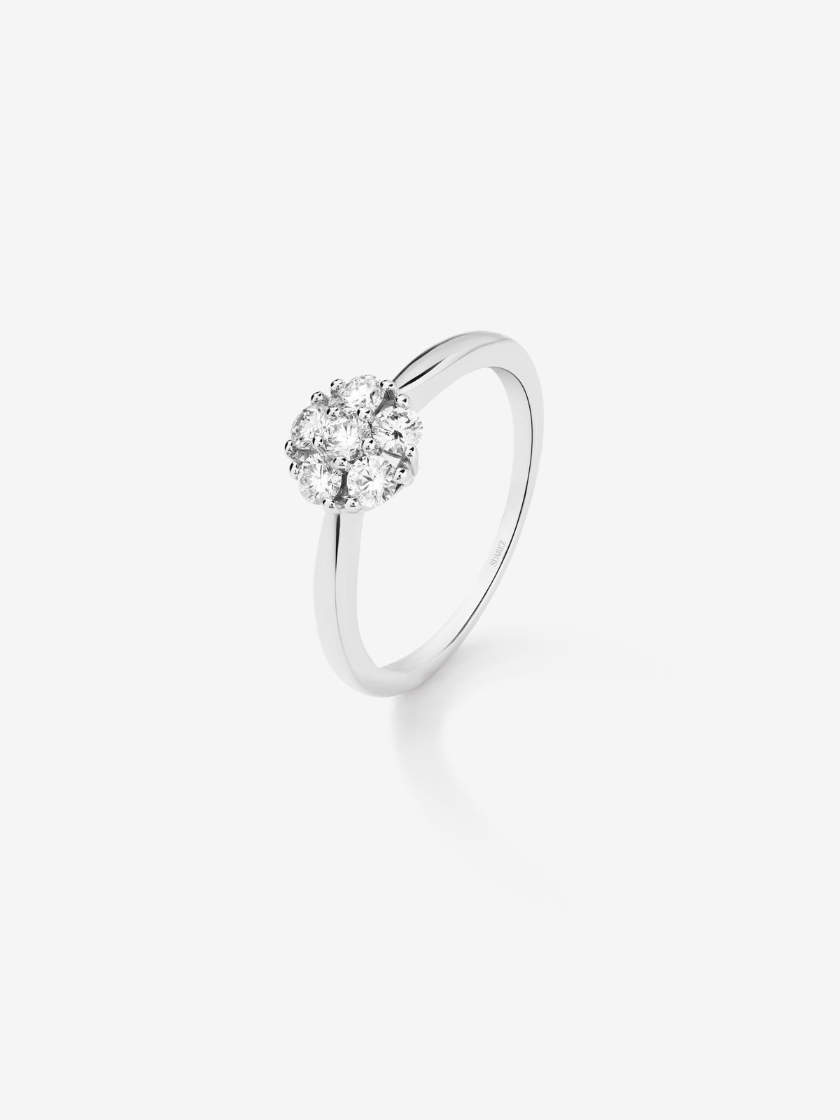 18K white gold ring with a border of 6 brilliant-cut diamonds with a total of 0.4 cts