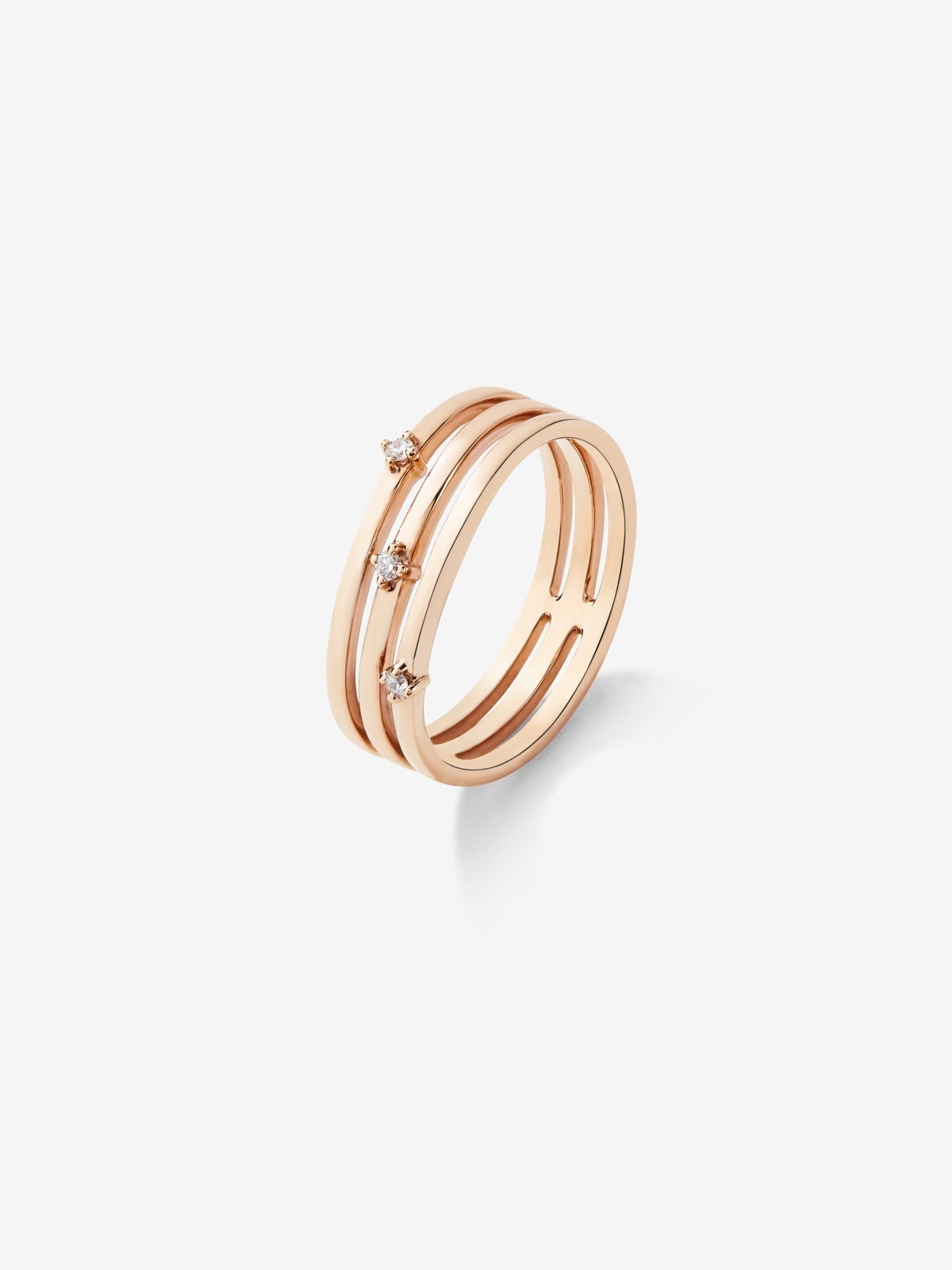 18K Rose Gold Triple Arm Ring with Diamonds