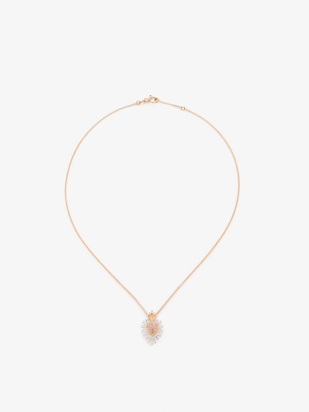 18K Rose Gold Heart Pendant Chain with Sapphire and Diamond
