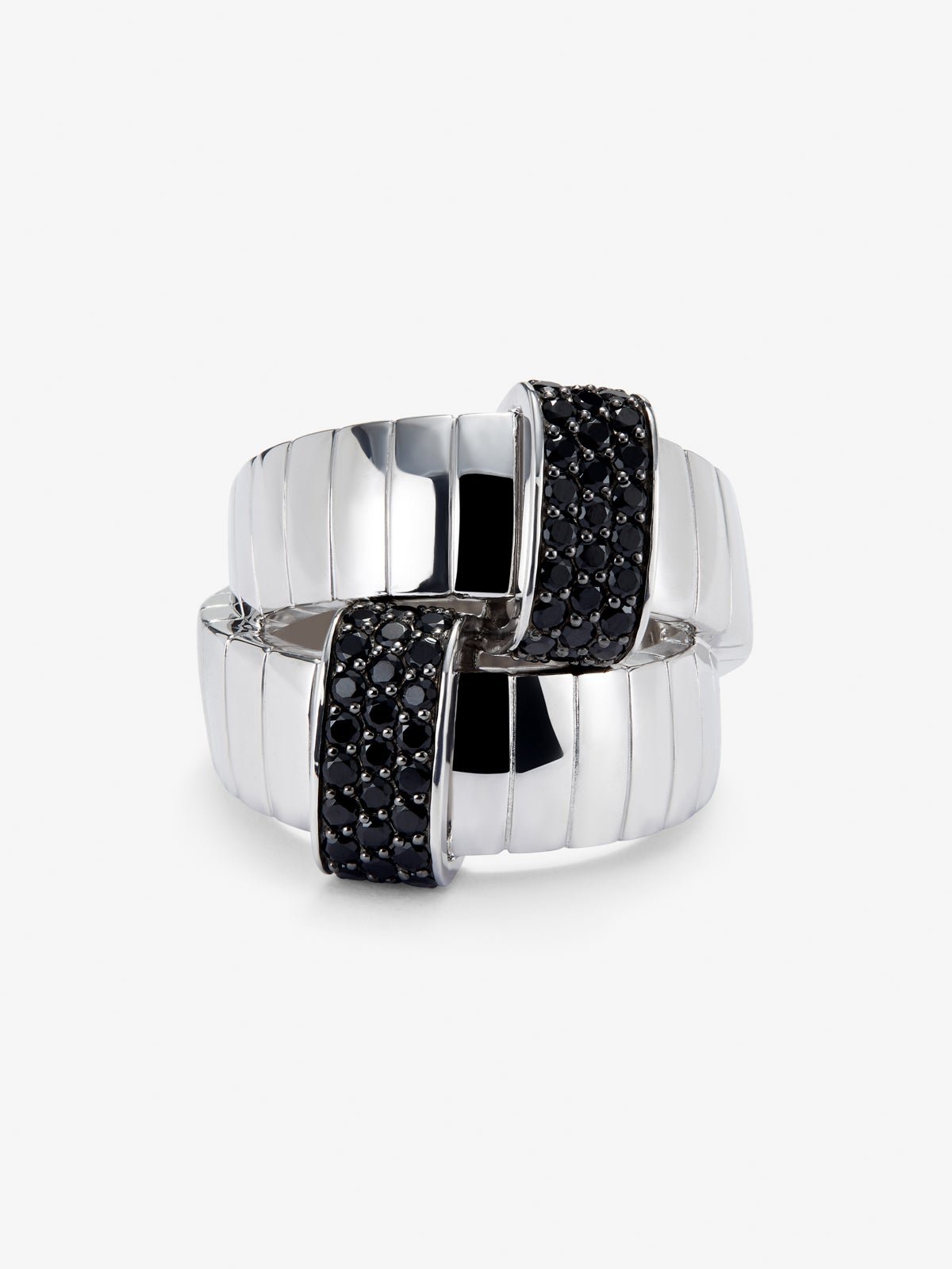 Wide multi-arm 925 silver ring with 50 brilliant-cut black spinels