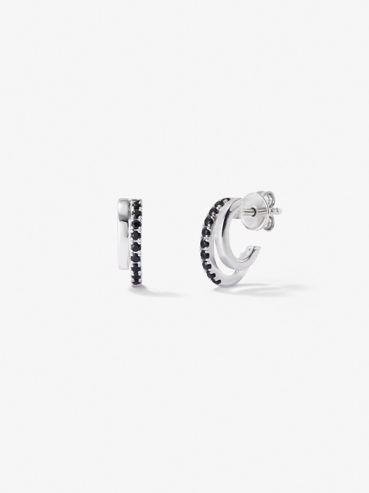 925 silver hoop earrings with black spinels