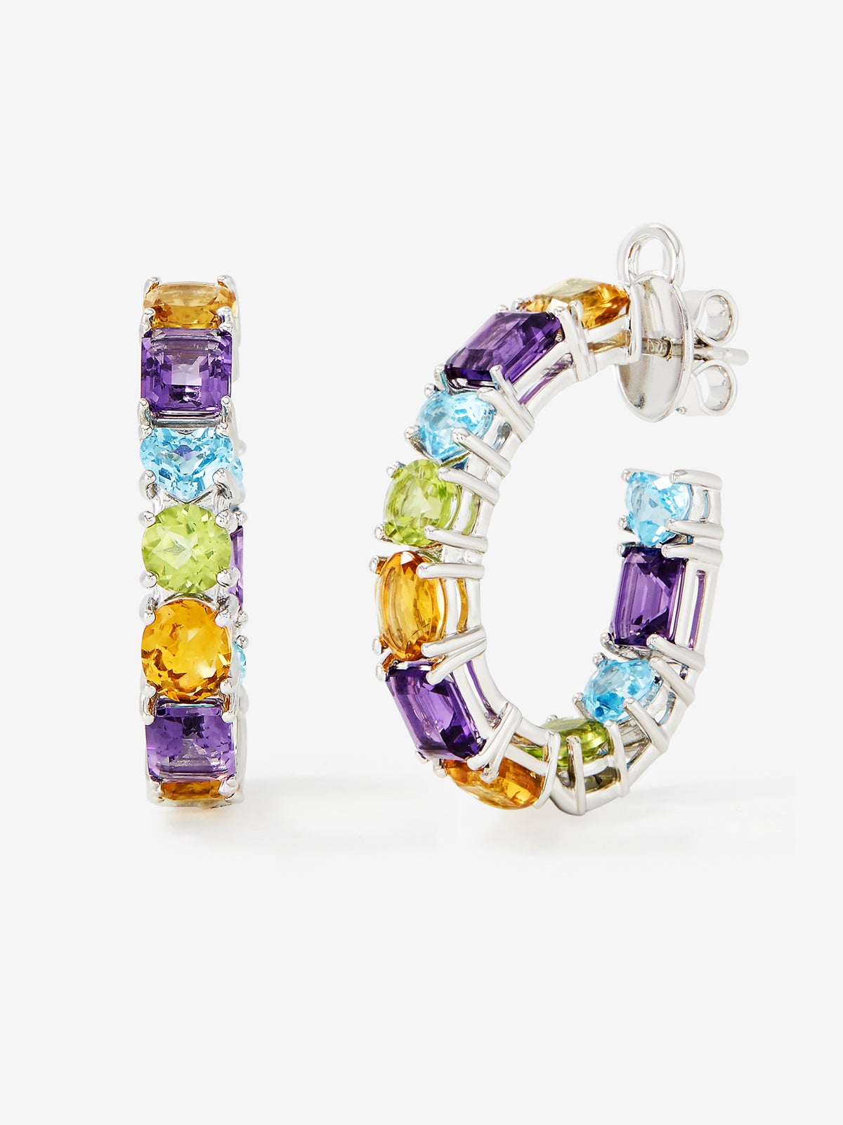 925 silver ring earrings with multicolored gems