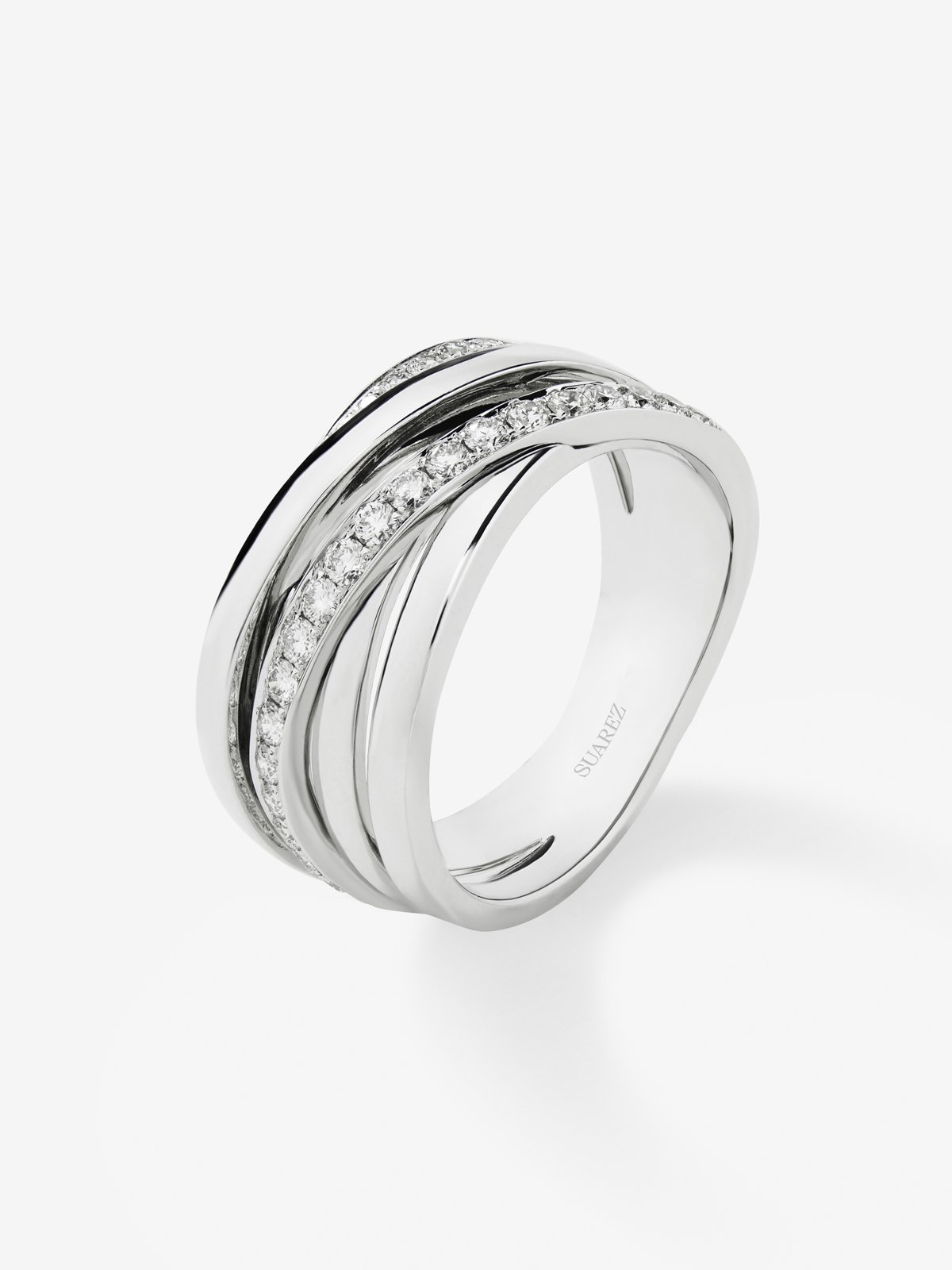 Anillo multibrazo de oro blanco de 18K con 30 diamantes en talla brillante con un total de 0,45 cts